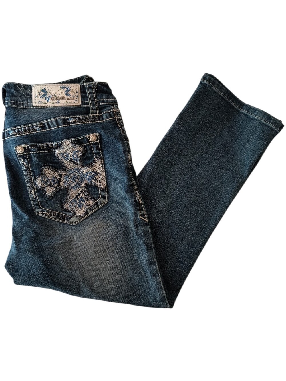 Grace In LA Dark Wash Easy Fit Capris Size 26